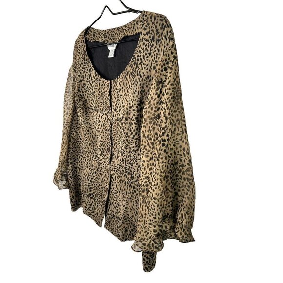Amanda Lane 100% Silk Top Blouse Womens Sz 26 Cheetah Leopard Print Ruffles - Picture 2 of 10